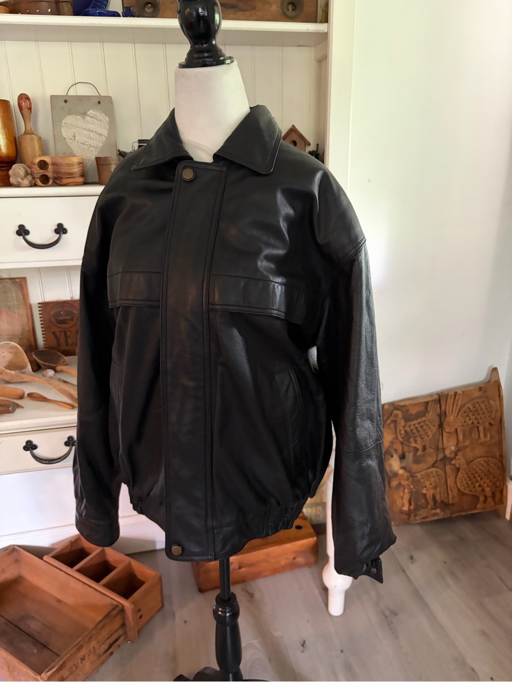 R&R Classic Black Leather Bomber Jacket